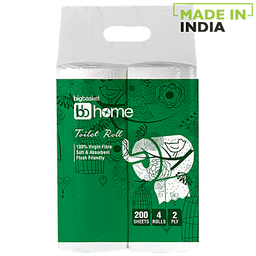 BB Home Toilet Roll - 2 Ply -100% Virgin Pulp/Paper, 200 pulls (Pack of 4) 