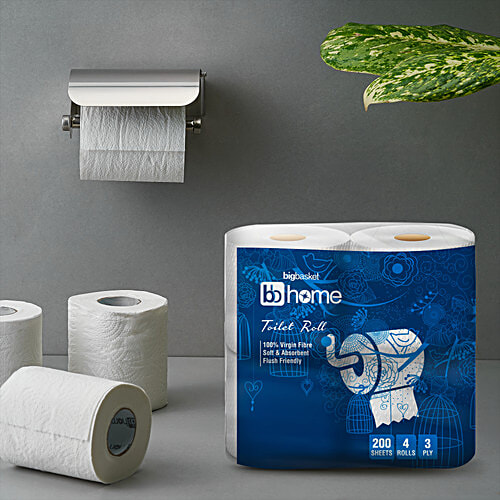 bb home Toilet Tissue Paper Roll - 3 Ply, 200 Pulls (Pack of 4) 100% Virgin Pulp/Paper