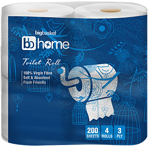 bb home Toilet Tissue Paper Roll - 3 Ply, 200 Pulls (Pack of 4) 100% Virgin Pulp/Paper