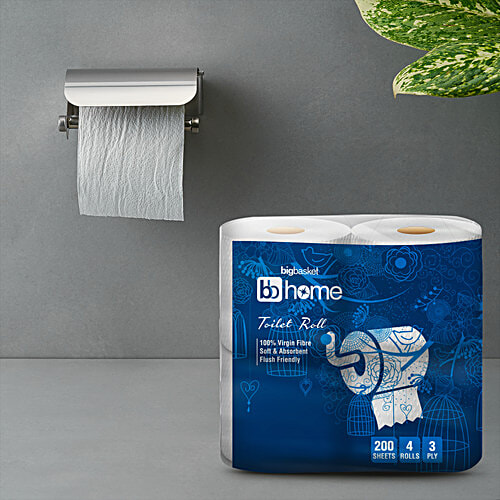 bb home Toilet Tissue Paper Roll - 3 Ply, 200 Pulls (Pack of 4) 100% Virgin Pulp/Paper