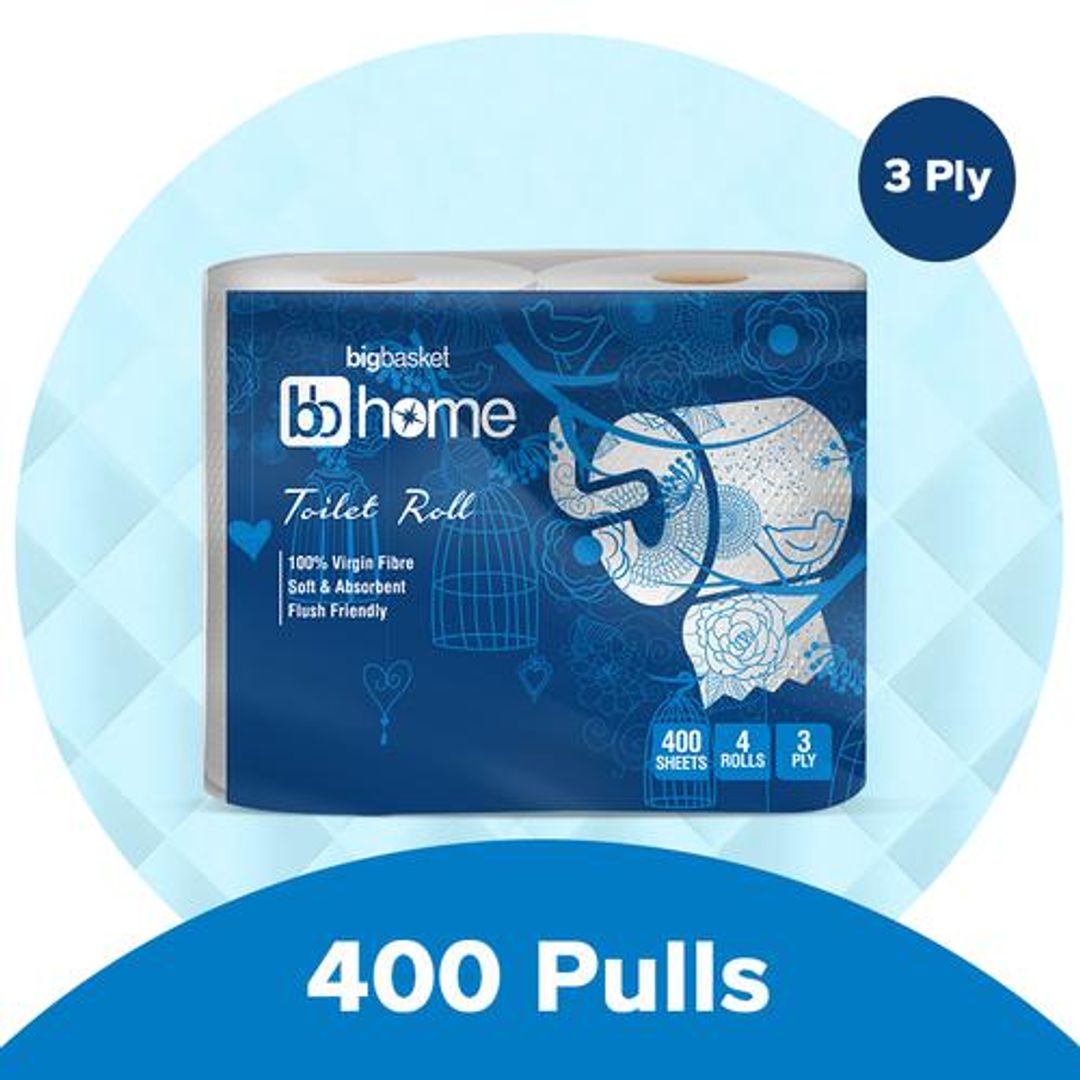 BB Home Toilet Tissue Paper Roll - 3-Ply, 400 pulls (Pack of 4)