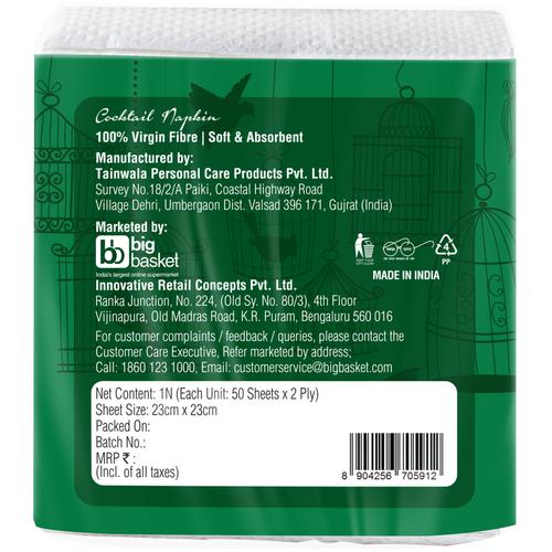 BB Home Cocktail Napkin/Tissue Paper - Small, 2 Ply, 100% Virgin Fibre, Soft & Absorbent, 50 Pulls  