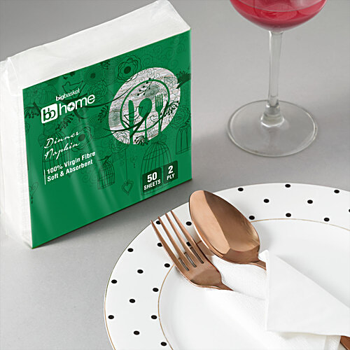 bb home Dinner Tissue Napkins - 2 Ply, Large, 33 cm x 33 cm, 50 pulls  100% Virgin Pulp
