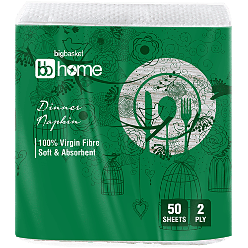bb home Dinner Tissue Napkins - 2 Ply, Large, 33 cm x 33 cm, 50 pulls  100% Virgin Pulp