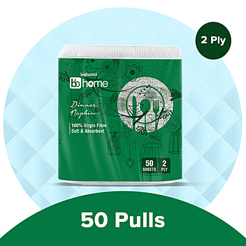 bb home Dinner Tissue Napkins - 2 Ply, Large, 33 cm x 33 cm, 50 pulls  100% Virgin Pulp