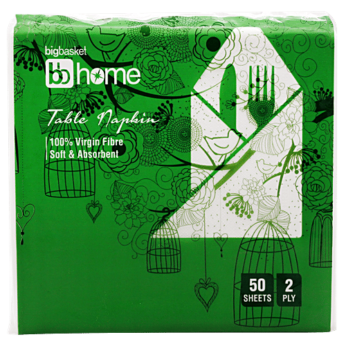 BB Home Napkin - Large, 2 Ply, 40x40cm -100% Virgin Pulp/Paper, 50 pulls  