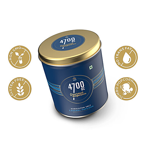 4700BC Himalayan Salt Caramel Gourmet Popcorn, 125 g Tin Zero Cholesterol