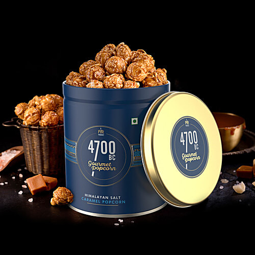 4700BC Himalayan Salt Caramel Gourmet Popcorn, 125 g Tin Zero Cholesterol