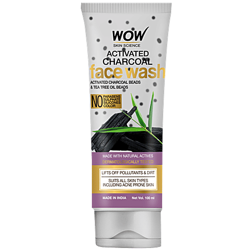 Wow Skin Science Activated Charcoal Face Wash - Removes Pollutants & Dirt, 100 ml Tube 