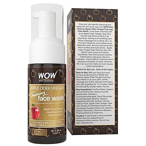 Wow Skin Science Apple Cider Vinegar Face Wash - Aloe Vera Extract, Cleanses & Balances Skin, No Parabens & Sulphate, 100 ml  No Parabens & Sulphate