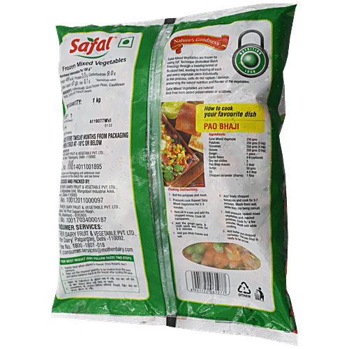 Safal Frozen - Mixed Vegetables, 1 kg Pouch 