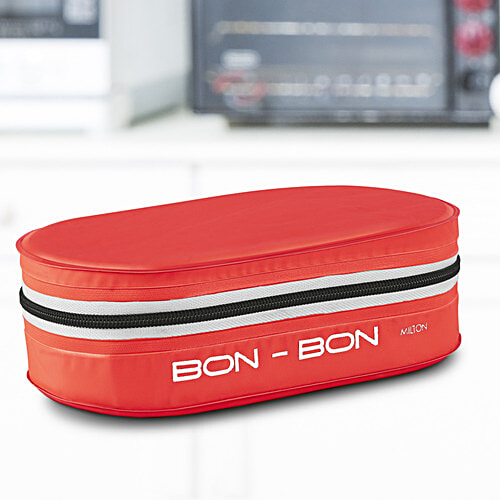 Milton Bon Plastic Lunch/Tiffin Box With Containers & Cover - Red, 4 pcs  