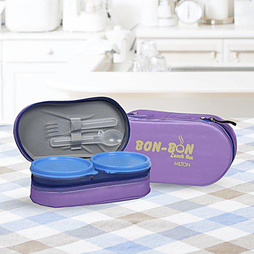 Milton Bon Plastic Lunch/Tiffin Box With Containers & Cover - Purple, 4 pcs  