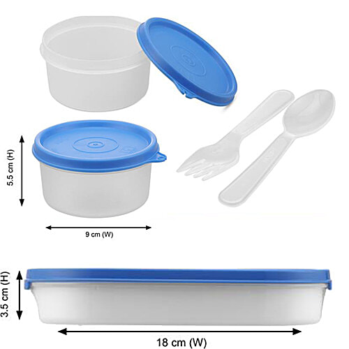 Milton Double Decker Plastic Lunch/Tiffin Box With Containers & Cover - Blue, 4 pcs  Microwave Safe & Dishwasher Safe
