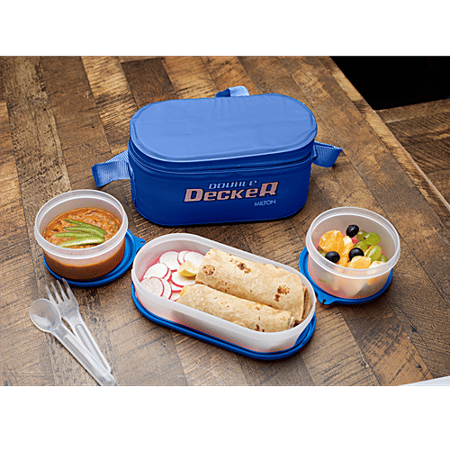 Buy Milton Double Decker Plastic Lunch/Tiffin Box With Containers & Cover Blue Online at Best