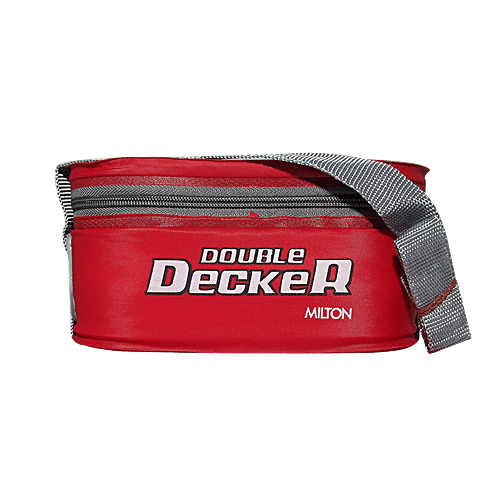 Milton Double Decker Plastic Lunch/Tiffin Box With Containers & Cover - Red, 5 pcs  