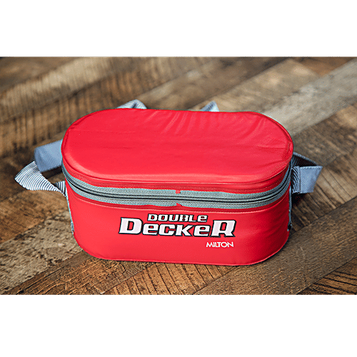 Milton Double Decker Plastic Lunch/Tiffin Box With Containers & Cover - Red, 5 pcs  