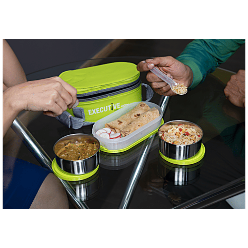 Milton Executive Stainless Steel Lunch/Tiffin Box With Containers & Cover - Green, 5 pcs Dishwasher Safe