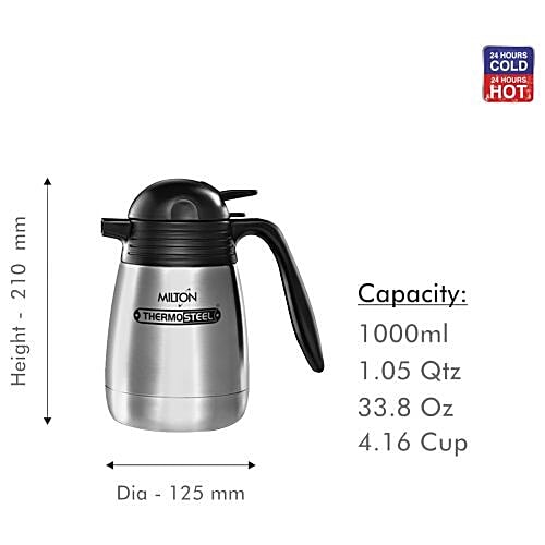 Milton Carafe - Thermosteel, Insulated, Hot & Cold, Silver, Classic, 1 L  