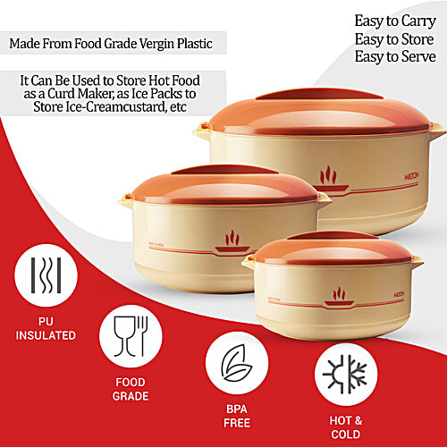 Milton Plastic Insulated Jr Casserole For Roti/Chapati Gift Set - Light Brown, Buffet, 3 pcs (420 ml + 820 ml + 1.55 L) 