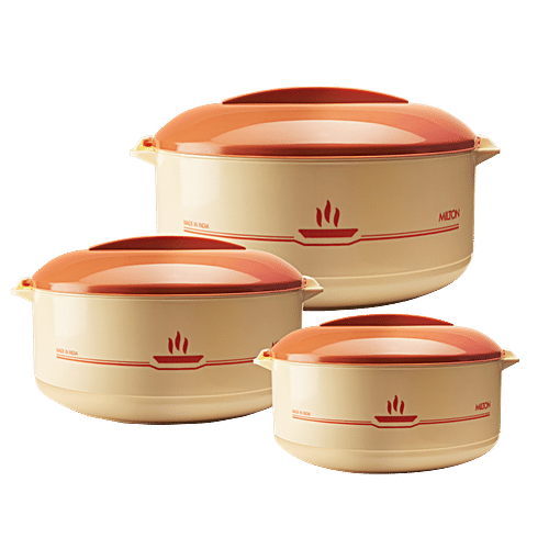 Milton Plastic Insulated Jr Casserole For Roti/Chapati Gift Set - Light Brown, Buffet, 3 pcs (420 ml + 820 ml + 1.55 L) 