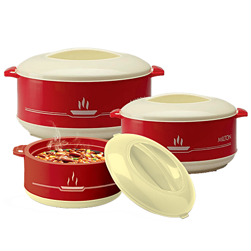 Milton Plastic Insulated Jr Casserole For Roti/Chapati Gift Set - Red, Buffet, 3 pcs (450 ml + 850 ml + 1.5 L) 