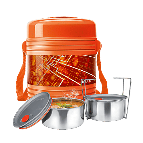 Milton Tiffin Set - With 2 Containers, Thermosteel, Insulated, Orange, Vector Deluxe, 2 pcs  
