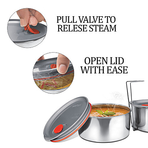 Milton Tiffin Set - With 3 Containers, Thermosteel, Insulated, Orange, Vector Deluxe, 3 pcs  