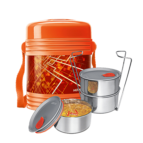 Milton Tiffin Set - With 3 Containers, Thermosteel, Insulated, Orange, Vector Deluxe, 3 pcs  