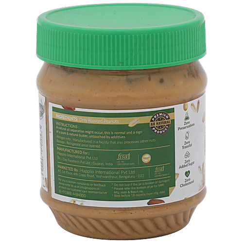 Happilo Peanut Butter - Crunchy, All Natural, 350 g Jar