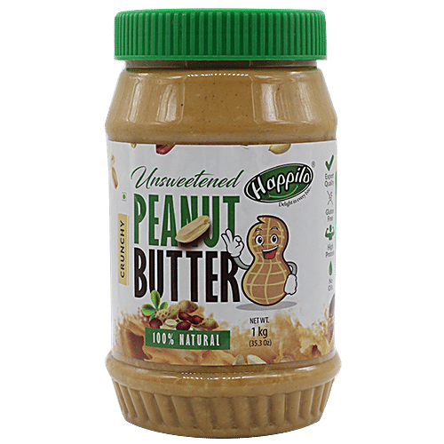 Happilo Peanut Butter - Crunchy, All Natural, 1 kg Jar