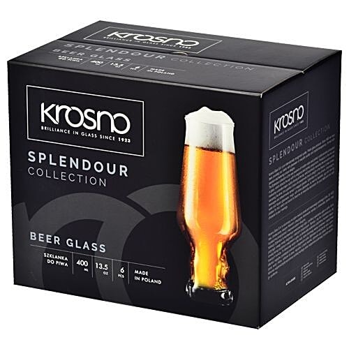 Krosno - Europe Beer Glass, 400 ml (Set of 6) Dishwasher Safe