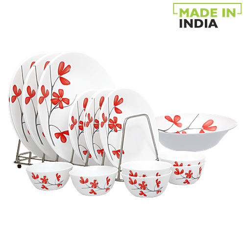 Laopala Diva Dinner Set - Opalware, Cherry Petal, Ivory Collection, White, 19 pcs  Microwave Safe, Dishwasher Safe & Stain Resistant