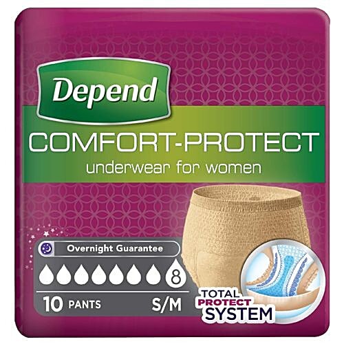 Depend Adult Pull-up Pants for Women - Comfort Protect Underwear, Small/Medium, 10 pcs  Total Protect System