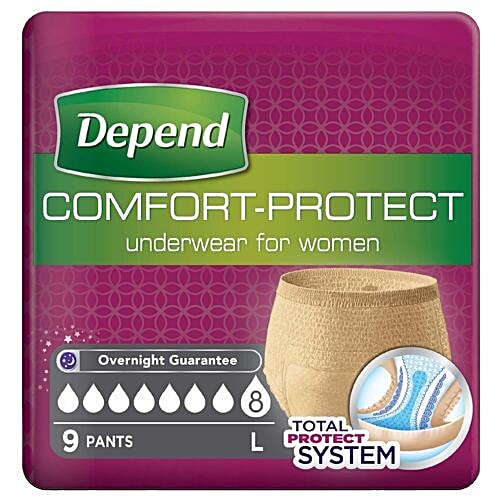 Depend Adult Pull-up Pants for Women - Comfort Protect Underwear, Large, 9 pcs  Total Protect System