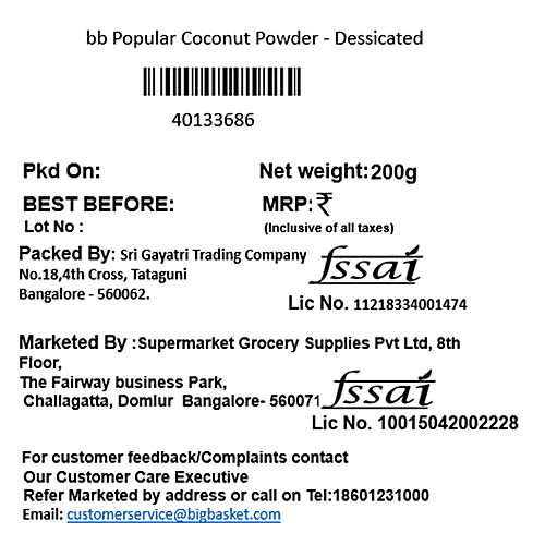 bb Popular Coconut Powder - Desiccated, 200 g  