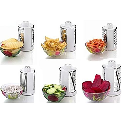 Irich 6 in 1 Multi Vegetable/Fruit Grater & Slicer - Assorted Colour, Interchangeable Blades, 1 pc  