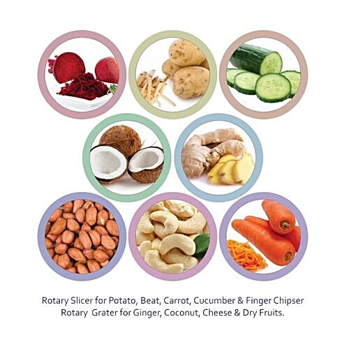 Irich 6 in 1 Multi Vegetable/Fruit Grater & Slicer - Assorted Colour, Interchangeable Blades, 1 pc  