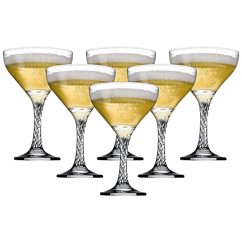 Pasabahce Twist Champange Glass Stemware - Twist Bo, 280 ml Set of 6 Dishwasher Safe