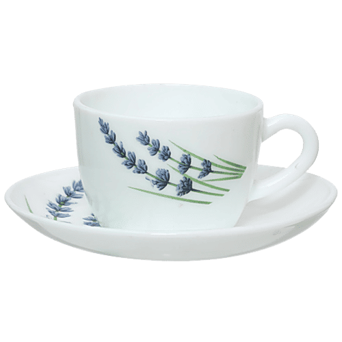 LaOpala Chai/Opalware Cup & Saucer Set - Princess, English lavender, 150 ml (Set of 6) 