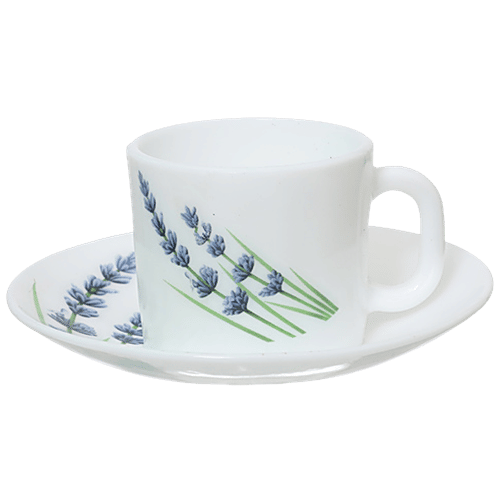 LaOpala Chai/Opalware Coffee Cup & Saucer Set - Regular, English Lavender, 120 ml (Set of 6) 