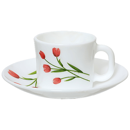LaOpala Chai/Opalware Coffee Cup & Saucer Set - Regular, Radiant Curves, 120 ml (Set of 6) 