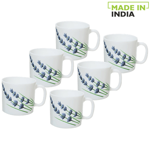 LaOpala Chai/Opalware Coffee Mug Set - English Lavender, 180 ml (Set of 6) 