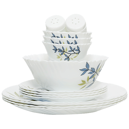 LaOpala Dinner Set - Opalware, Silken Charms, White, 15 pcs  Dishwasher Safe & Microwave Safe