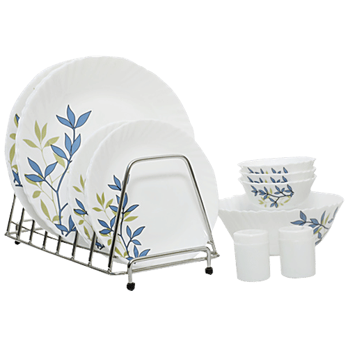 LaOpala Dinner Set - Opalware, Silken Charms, White, 15 pcs  Dishwasher Safe & Microwave Safe