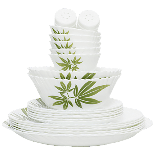 LaOpala Dinner Set - Opalware, Trinity Green, White, 23 pcs  Dishwasher Safe & Microwave Safe