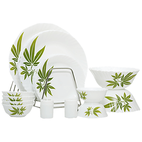 LaOpala Dinner Set - Opalware, Trinity Green, White, 23 pcs  Dishwasher Safe & Microwave Safe