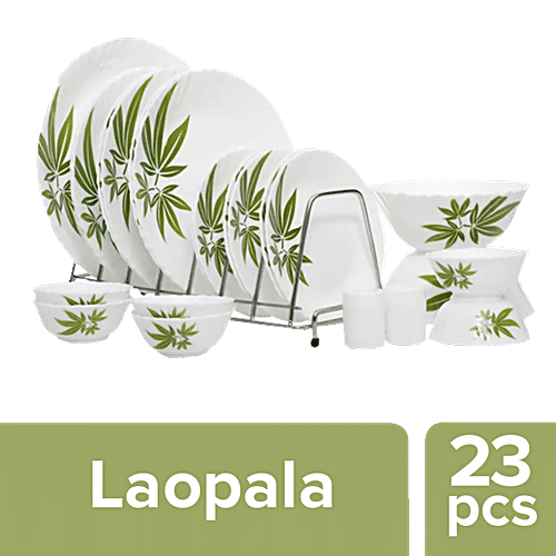 LaOpala Dinner Set - Opalware, Trinity Green, White, 23 pcs  Dishwasher Safe & Microwave Safe