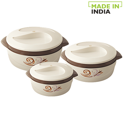 Nayasa Floriana Insulated Casserole For Roti/Chapati - Brown, 3 pcs (1 L + 1.5 L + 2 L) 
