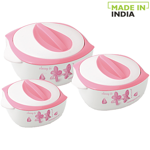 Nayasa Desire Insulated Casserole For Roti/Chapati - Pink, NP0453, 3 pcs (800 ml + 1.2 L + 1.8 L) 